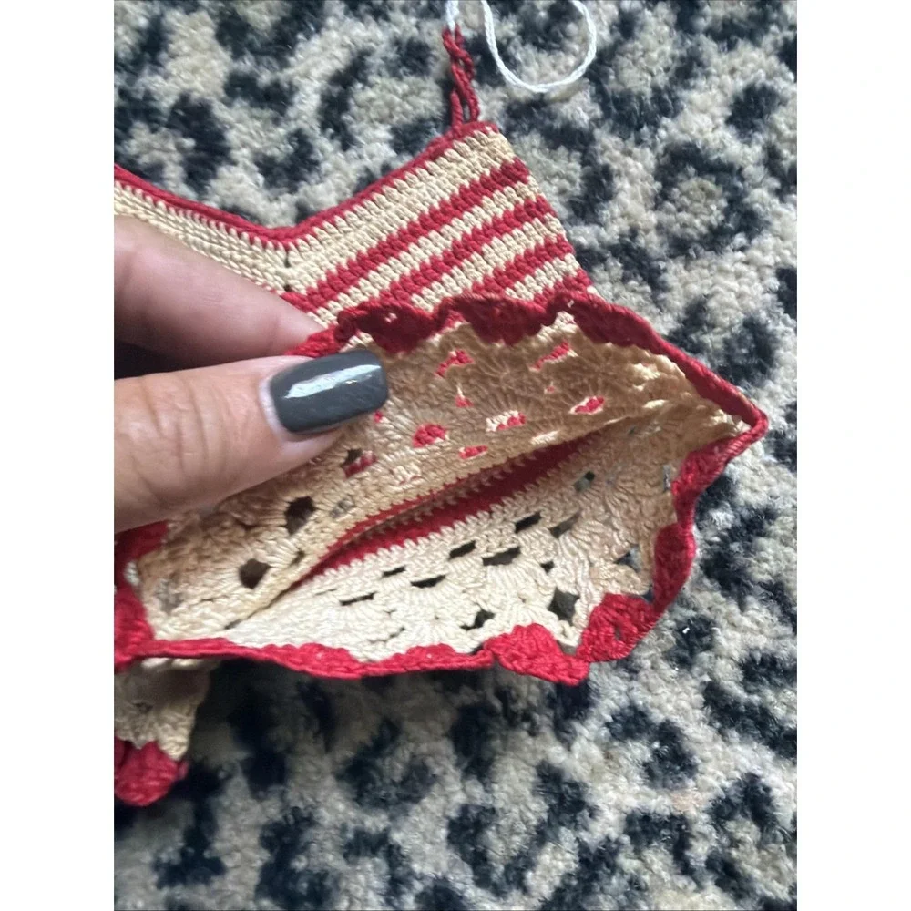VTG Handmade Crochet Shorts Potholder Hot Pad Coaster Red Cottage Grannycore